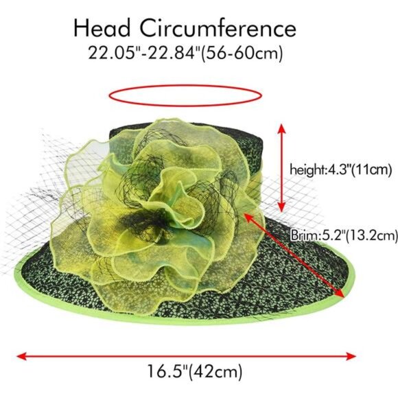 Derby Hats for Women, Classy Organza Sun Hat, Black Green